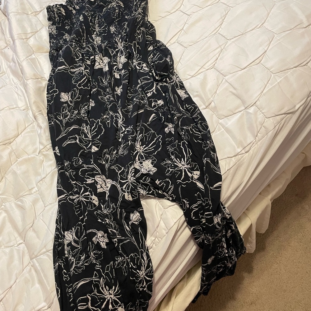 Floral Black and White Women's Jumpsuit